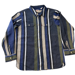 Levi’s Relaxed Fit Striped Button-Up Shirt Men’s Small Blue Green Long Sleeve Casual