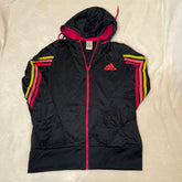 Adidas Black Full-Zip Hooded Jacket With Pink Zip & Neon Sleeve Stripes