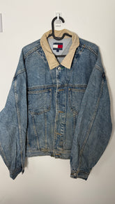 Vinatge White UK Tommy Hilfiger Denim Jacket with Tan Collar
