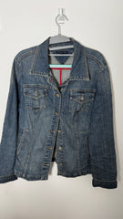 Vintage Tommy Hilfiger Denim Jeans Trucker Jacket Distressed Pattern