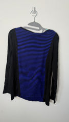 Lauren by Ralph Lauren 1/4 Sleve top - Violet black stripes and shoulder zipper accent