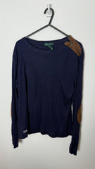 Lauren by Ralph Lauren Long Sleeved Top Blue with Dark brown Accent and zipper shoulder