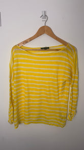 Lauren by Ralph Lauren Full Sleeve Linen Top - Yellow White Stripes