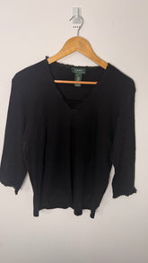 Lauren by Ralph Lauren Long Sleeved Top Criss Cross Neckline - Black