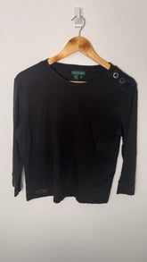 Lauren by Ralph Lauren 3/4 Sleeve Brown Top with Button Shoulder Detail