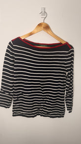 Lauren by Ralph Lauren Long Sleeved Top - Navy Stripes Boat Neckline