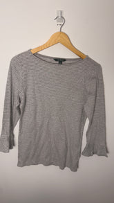 Lauren by Ralph Lauren 3/4 Bell Sleeve Grey White Top