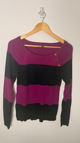 Lauren by Ralph Lauren Pink and Black Striped Long Sleeve Top