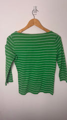 Lauren by Ralph Lauren 3/4 Sleeve Green Striped Top with Embroidered Logo