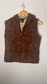 Lauren by Ralph Lauren Brown Suede Hooded Vest with Fleece Interior