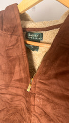 Lauren by Ralph Lauren Brown Suede Hooded Vest with Fleece Interior