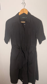 Lauren by Ralph Lauren Black Shirt Dress with Waist Tie