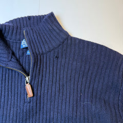 Polo Ralph Lauren Quarter Zip Ribbed Knit Jumper Blue