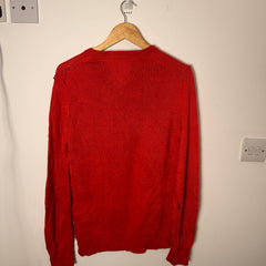 Tommy Hilfiger Red Knitted Cotton Linen V-Neck Jumper