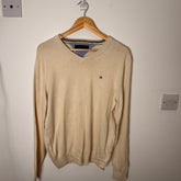 Tommy Hilfiger 100% Cotton Cream V-Neck Jumper