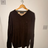 Tommy Hilfiger Cotton Chocolate Brown V-Neck Jumper