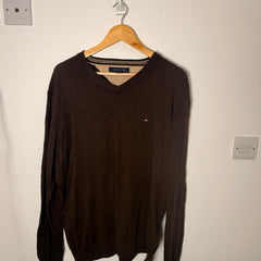 Tommy Hilfiger Cotton Chocolate Brown V-Neck Jumper