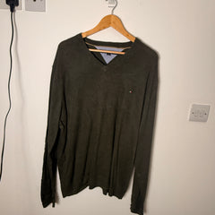 Tommy Hilfiger Olive Green V-Neck Jumper