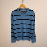 Tommy Hilfiger Prima Cotton Light Blue Striped V-Neck Jumper