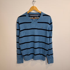 Tommy Hilfiger Prima Cotton Light Blue Striped V-Neck Jumper
