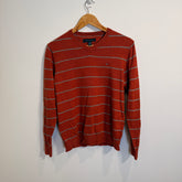 Tommy Hilfiger Orange Terracotta Striped 100% Cotton V-Neck Jumper