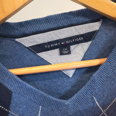 Tommy Hilfiger Blue Checkered Vintage V-Neck Jumper