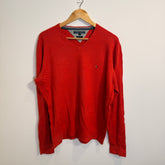 Tommy Hilfiger Bright Red Cotton-Linen Blend V-Neck Jumper