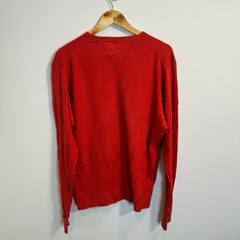 Tommy Hilfiger Bright Red Cotton-Linen Blend V-Neck Jumper