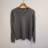 Tommy Hilfiger Compact Cotton Grey V-Neck Jumper