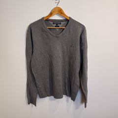Tommy Hilfiger Compact Cotton Grey V-Neck Jumper
