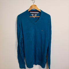 Tommy Hilfiger Peacock Blue Prima Cotton V-Neck Jumper