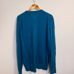 Tommy Hilfiger Peacock Blue Prima Cotton V-Neck Jumper