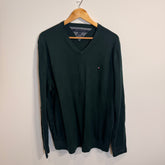 Tommy Hilfiger Prima Cotton Cashmere Forest Green V-Neck Jumper
