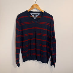 Tommy Hilfiger Navy Striped V-Neck Everyday Jumper