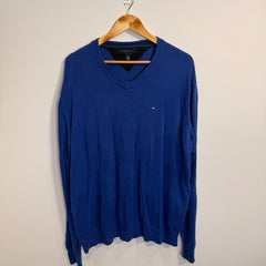 Tommy Hilfiger Royal Blue Cotton V-Neck Jumper