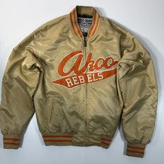 Akoo Brand Rebels Varsity Jacket Tan Orange Patch Bomber