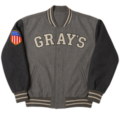 Vintage Style Grey Wool Varsity Bomber Jacket