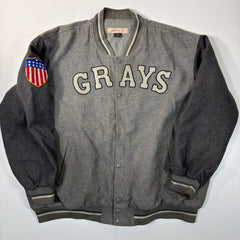 Vintage Style Grey Wool Varsity Bomber Jacket
