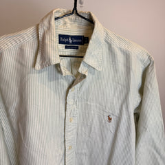 Ralph Lauren Men’s Light Green and White Stripe Oxford Shirt – P665