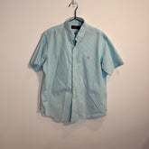 Ralph Lauren Men’s Blue and White Stripe Oxford Short Sleeve Shirt – P673