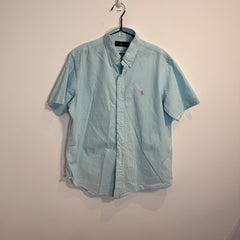 Ralph Lauren Men’s Blue and White Stripe Oxford Short Sleeve Shirt – P673