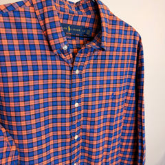Ralph Lauren Men’s Orange and Navy Grid Oxford Shirt – P677
