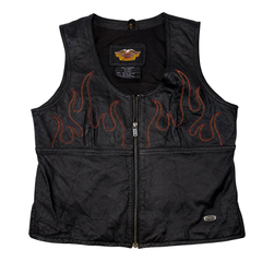 Harley-Davidson Genuine Leather Flame Vest Black Women's Medium M Biker Motorcycle Y2K