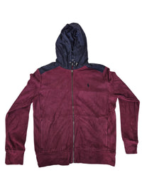 Polo Ralph Lauren Burgundy Navy Colourblock Full Zip Hoodie Size L