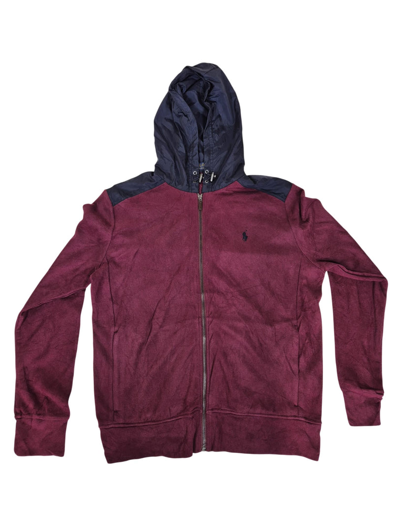 Polo Ralph Lauren Burgundy Navy Colourblock Full Zip Hoodie Size L