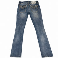 Miss Me Signature Slim Boot Jeans Crystal Wing Pockets Blue Size 27 Bootcut