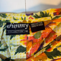Jimmy Collection Floral Blouse Cropped Flared Orange Gingham Print Size M