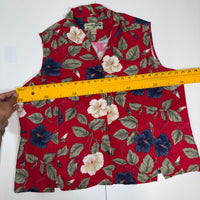 Havana Jack's Cafe Red Floral Hawaiian Vest Coconut Buttons Rayon Size 2X