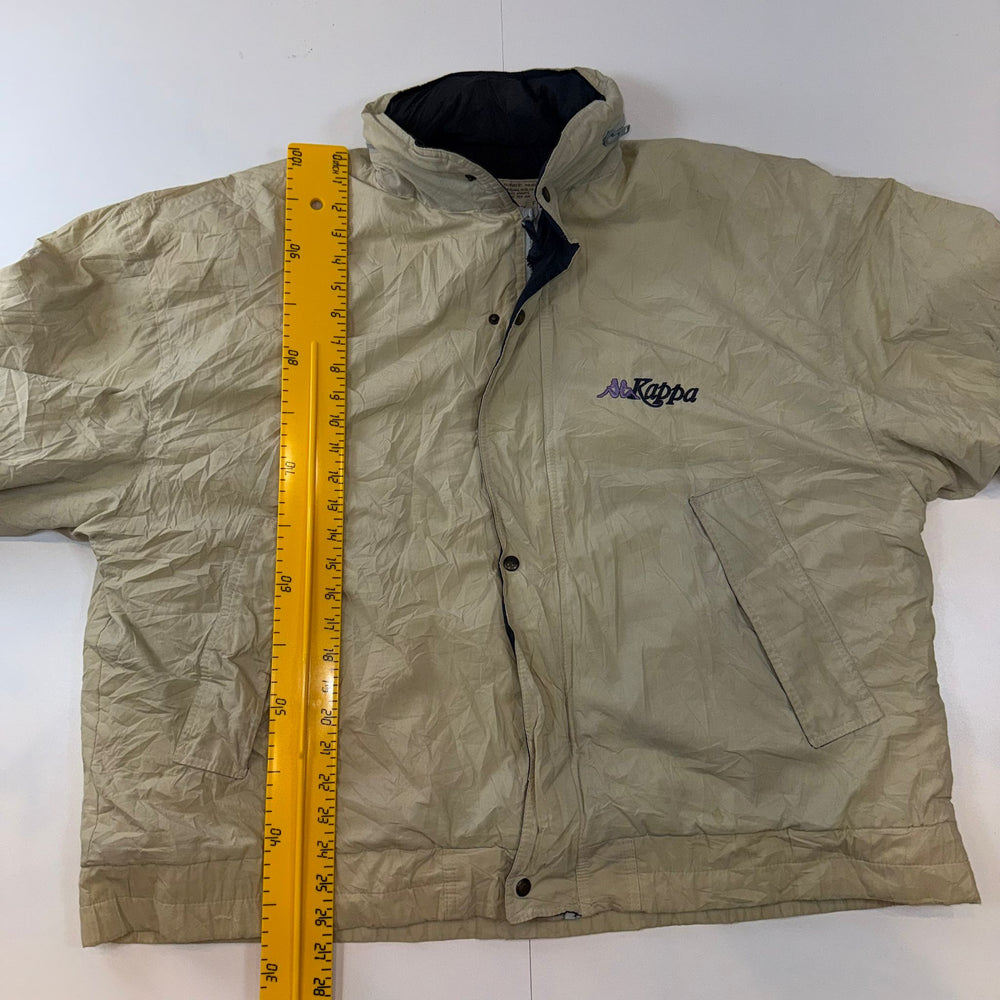 Vintage Kappa Puffer Jacket XL Beige Cream Navy Embroidered Logo 90s Y2K Oversized Coat