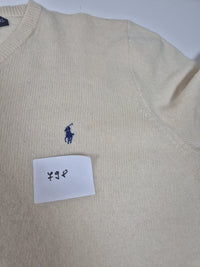Polo Ralph Lauren Lambswool V Neck Jumper Sweater Cream Navy Pony Size XL